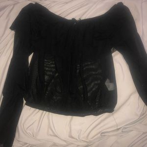 Black mesh long sleeve off the shoulder top